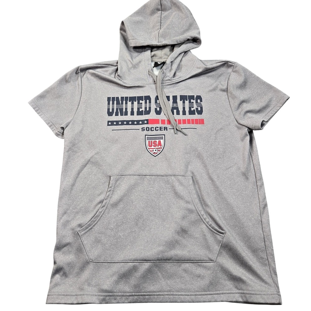 United States Shirt Mens XL Gray Soccer Striker Short Sleeve Hoodie USA Crest